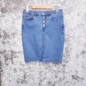 B Young Button Fly Pencil Denim Jean Skirt Boho bohemian Festival Minimalist